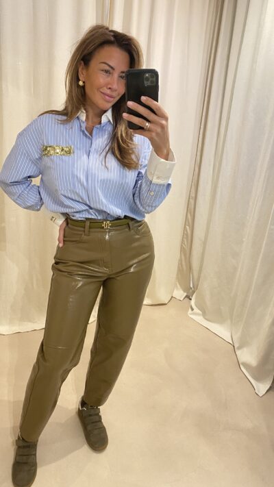 Josh V Rae straight fit broek in laklook olive green