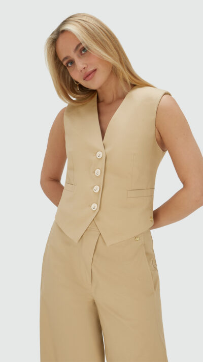 Josh V Monet fitted gilet light camel